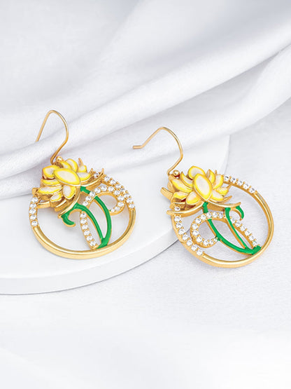 Golden Brilliant Brahma Kamal Earrings