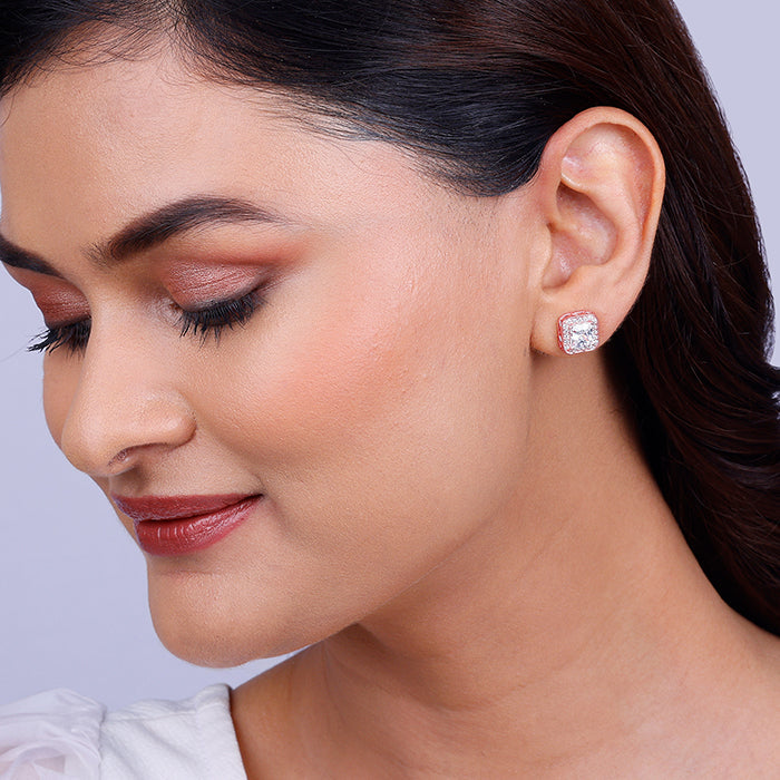 Rose Gold Love Square Earrings