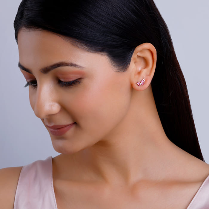 Rose Gold Fly In Pink Earrings