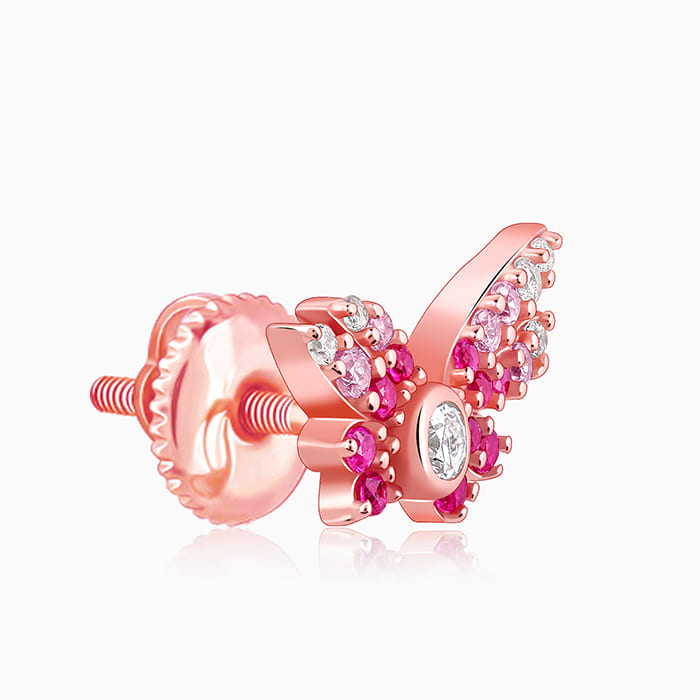 Rose Gold Fly In Pink Earrings