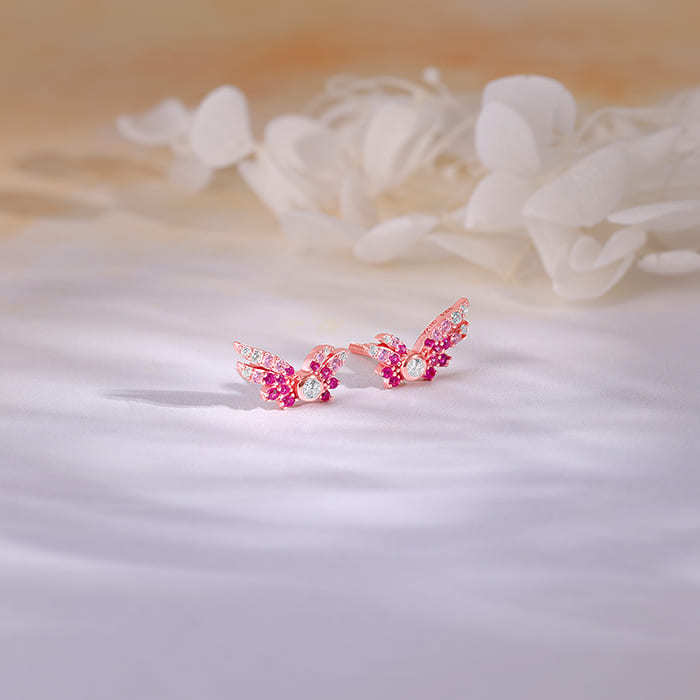 Rose Gold Fly In Pink Earrings
