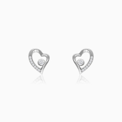 Silver Cupid Heart Stud Earrings
