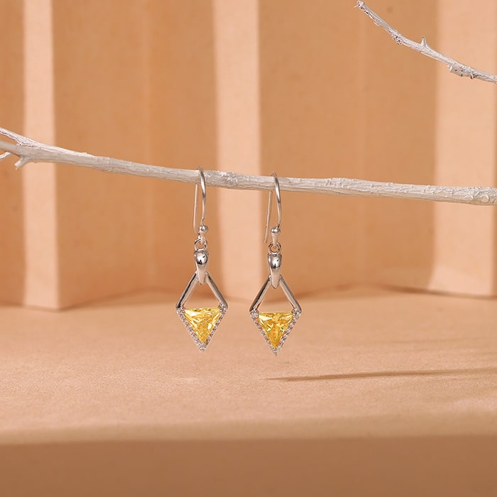 Silver Yellow Prism Earrings