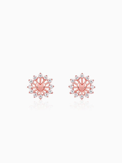 Rose Gold Floral Grace Heart Studs