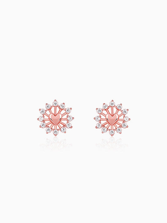 Rose Gold Floral Grace Heart Studs