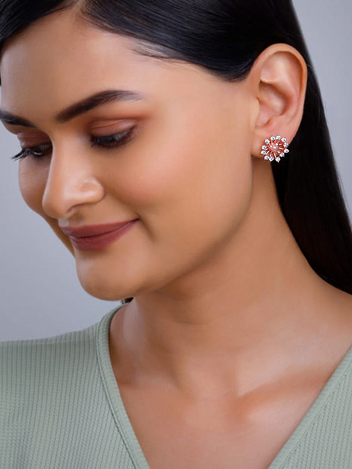 Rose Gold Floral Grace Heart Studs