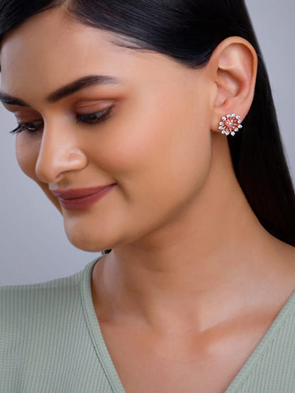 Rose Gold Floral Grace Heart Studs