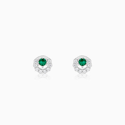 Silver Emerald Green Halo Stud Earrings