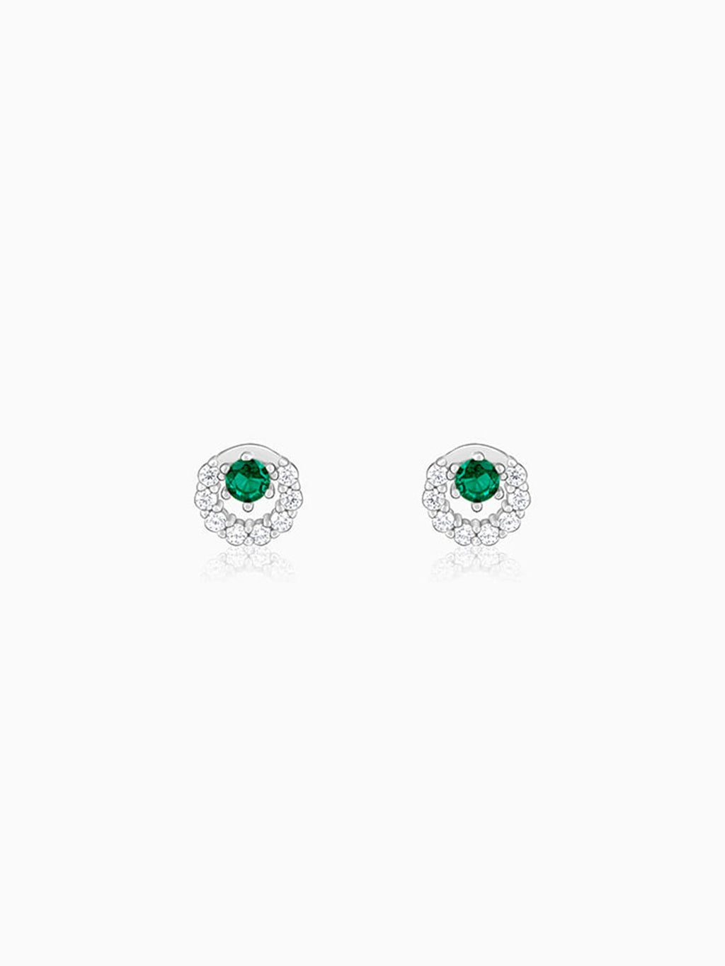 Silver Emerald Green Halo Stud Earrings