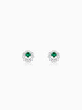 Silver Emerald Green Halo Stud Earrings