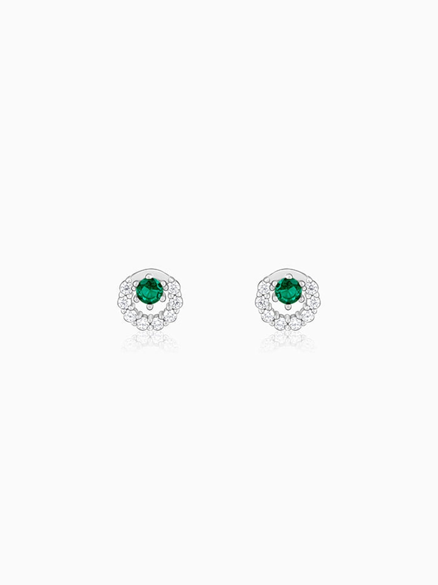 Silver Emerald Green Halo Stud Earrings