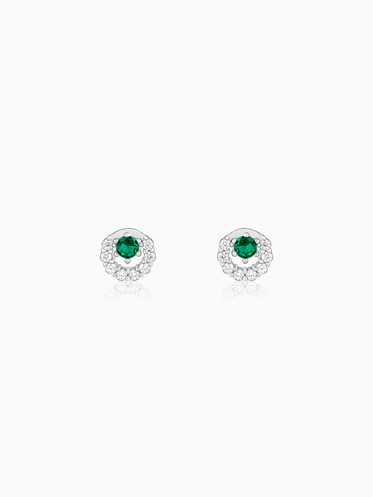 Silver Emerald Green Halo Stud Earrings