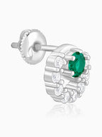 Silver Emerald Green Halo Stud Earrings