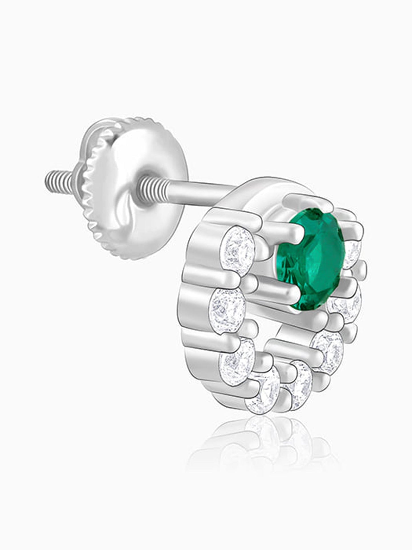 Silver Emerald Green Halo Stud Earrings