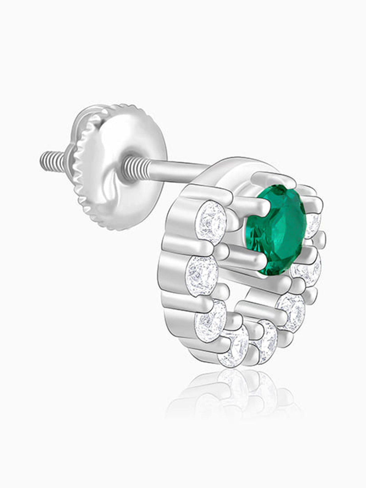 Silver Emerald Green Halo Stud Earrings