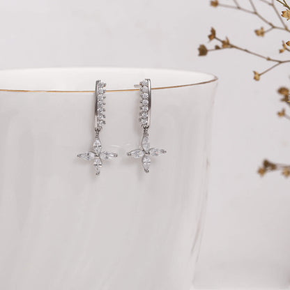 Silver Zircon Floret Drop Earrings