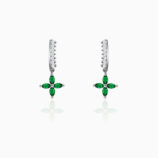 Silver Emerald Green Flower Earrings