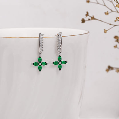 Silver Emerald Green Flower Earrings