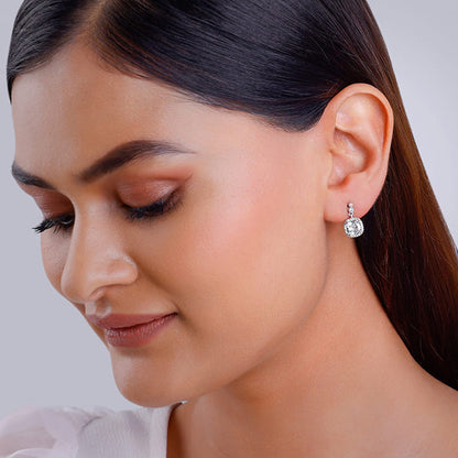 Silver Zircon Halo Earrings