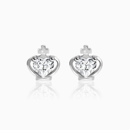 Silver Zircon Crown Heart Earrings