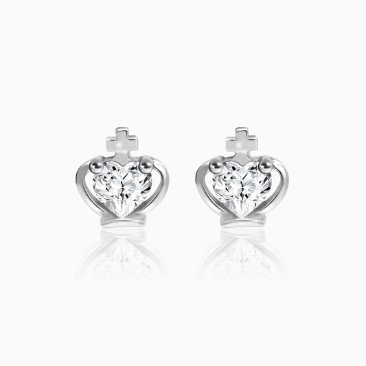 Silver Zircon Crown Heart Earrings
