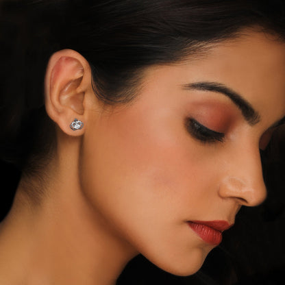 Silver Zircon Crown Heart Earrings