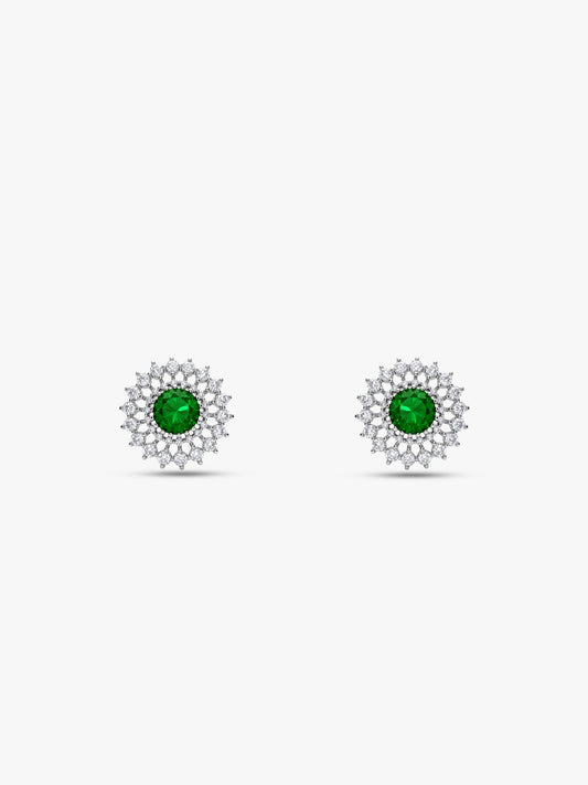 Silver Zircon Emerald Sunshine Studs