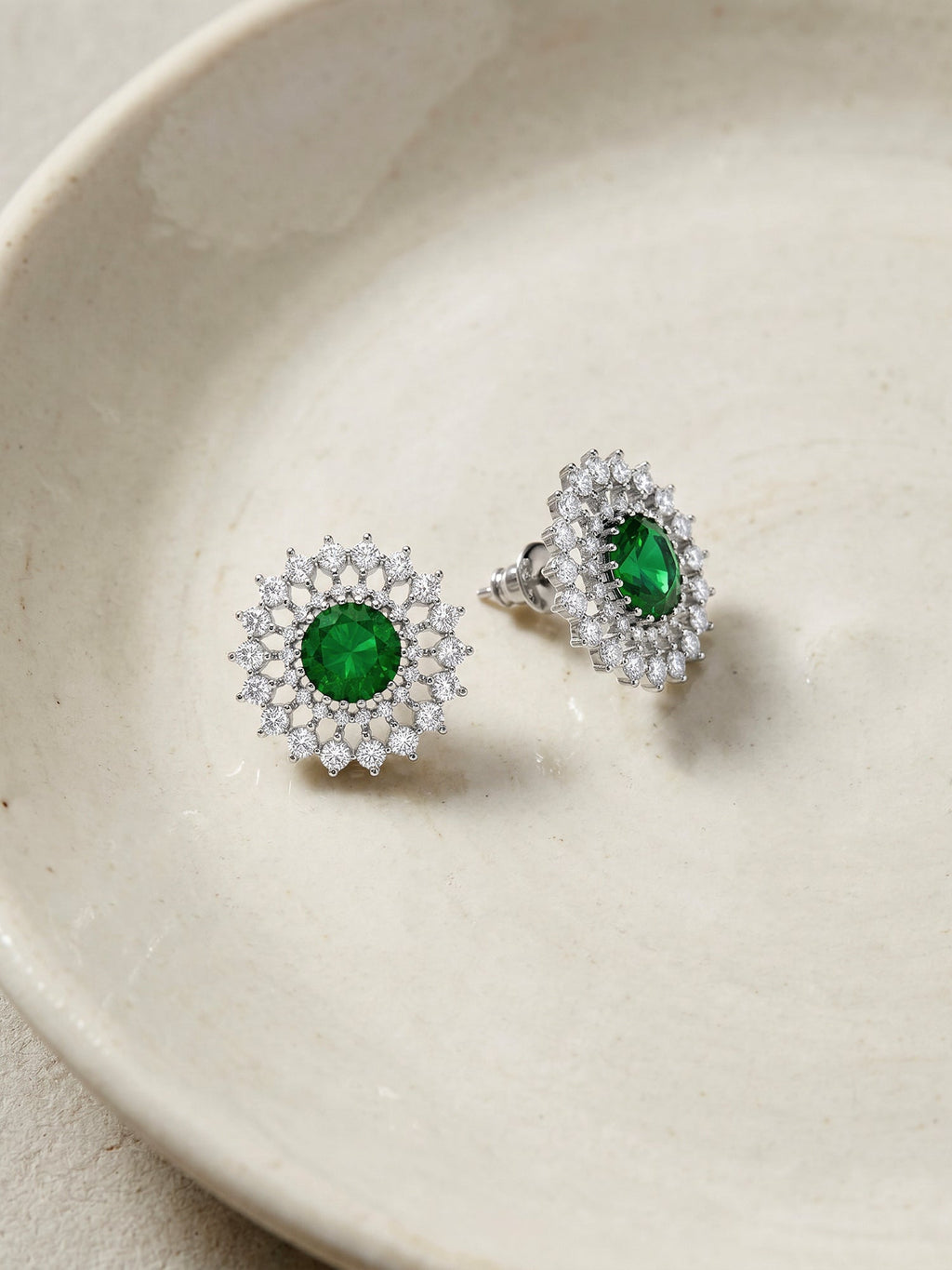 Silver Dazzling Green Earrings