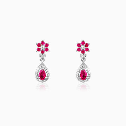 Silver Pink Flower Mini Drop Earrings