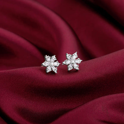 Silver Flowery Snowflake Studs