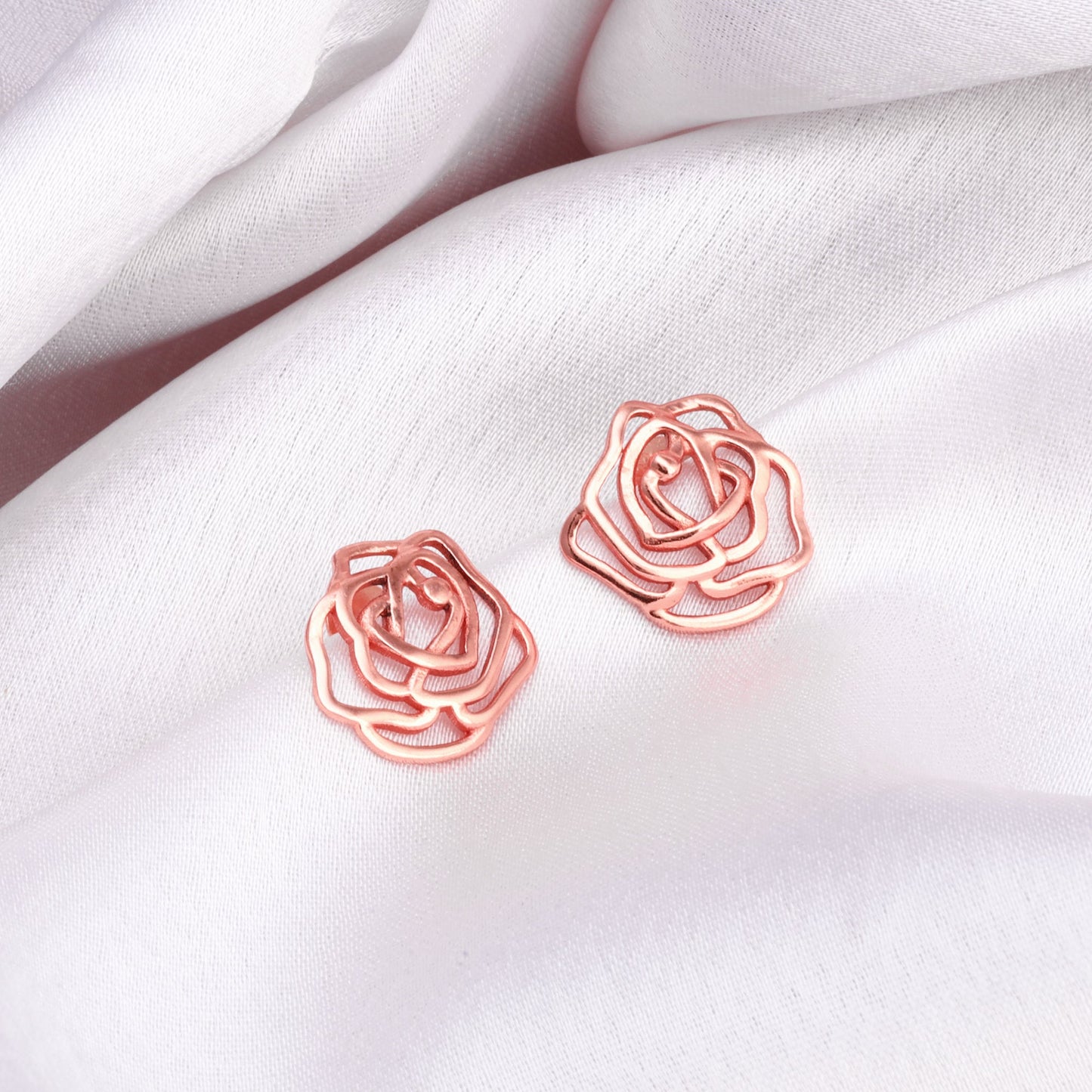 Rose Gold Bed Of Roses Studs