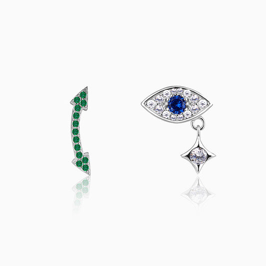 Silver Arrow and Evil Eye Mismatched Earrings