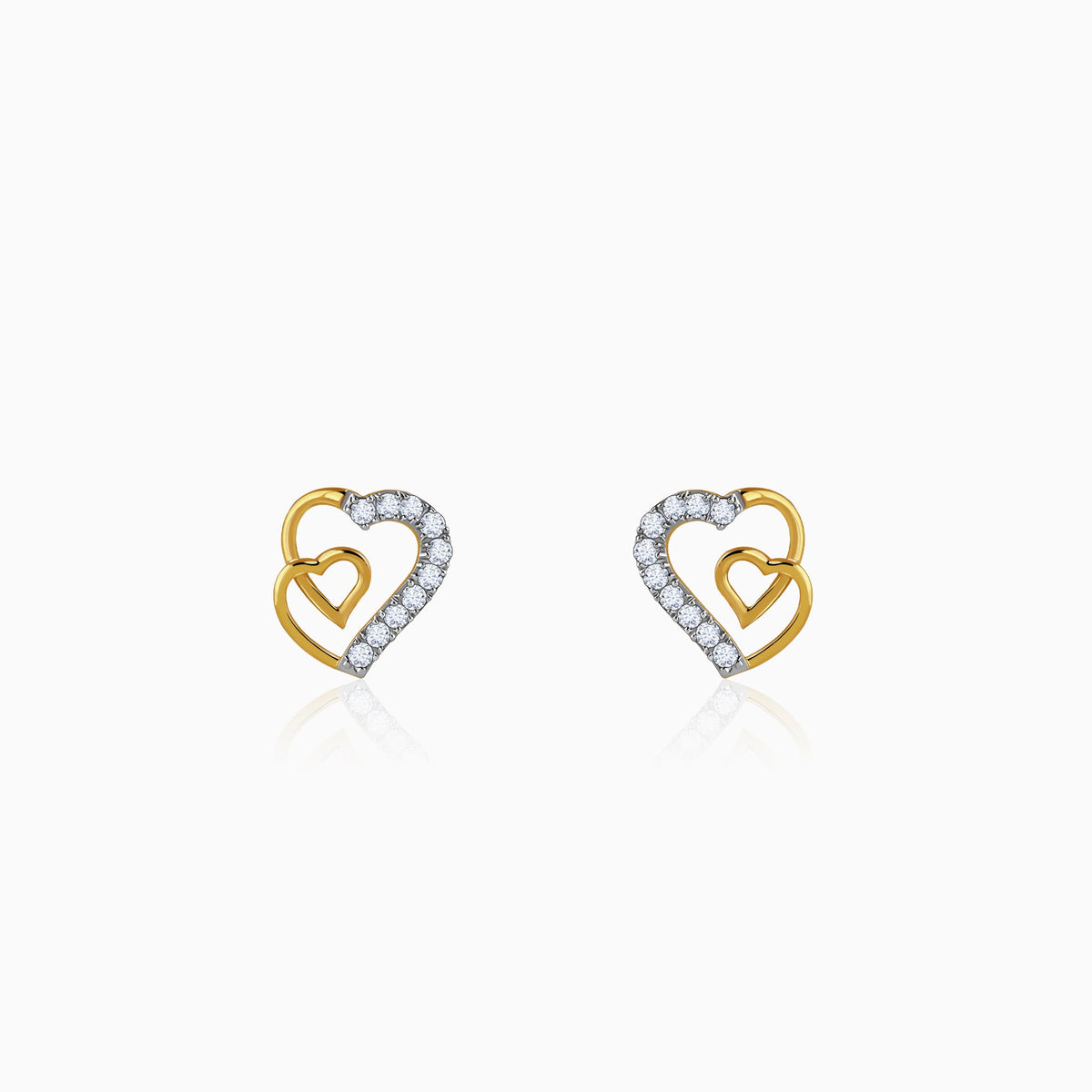 Gold Heart Linked Lab Grown Diamond Studs