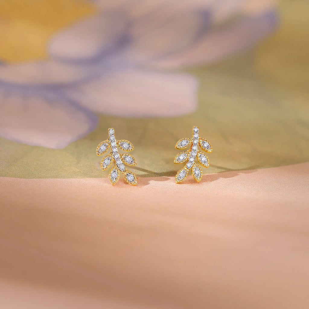 Gold Leafline Lab Grown Diamond Stud Earrings