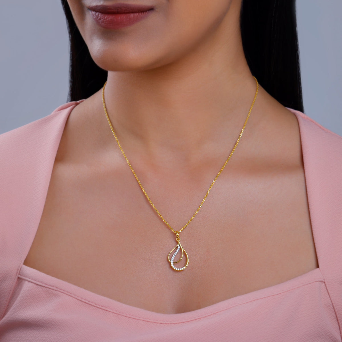 Gold Dual Dewdrop Lab Grown Diamond Pendant