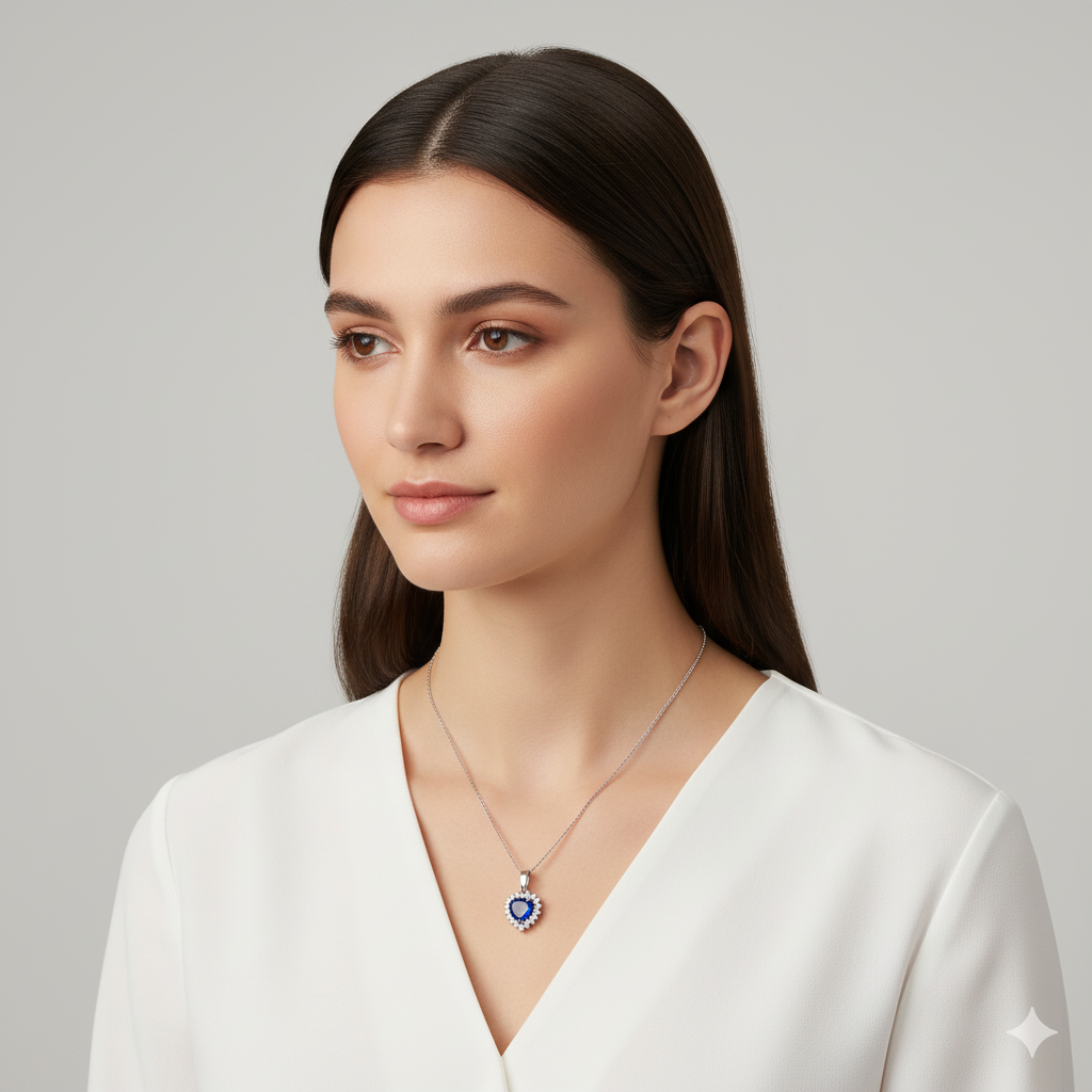 Silver Heart Of The Ocean Pendant With Link Chain