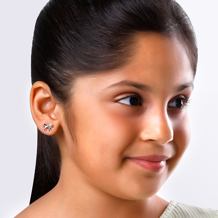 Silver Pretty Bow Kids Stud Earrings