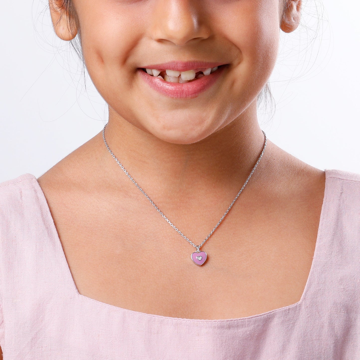 Silver Purple Heartie Kids Pendants With Link Chain