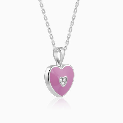 Silver Purple Heartie Kids Pendants With Link Chain