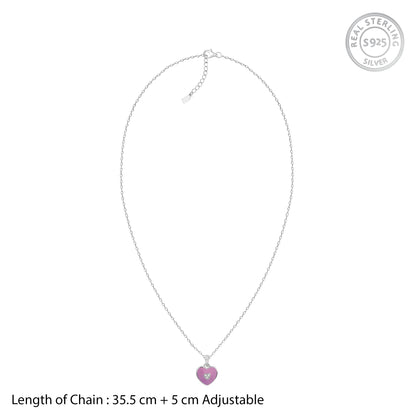 Silver Purple Heartie Kids Pendants With Link Chain