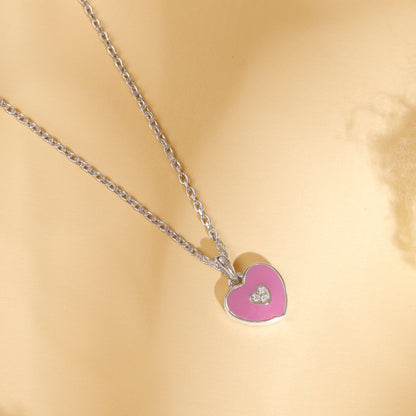Silver Purple Heartie Kids Pendants With Link Chain