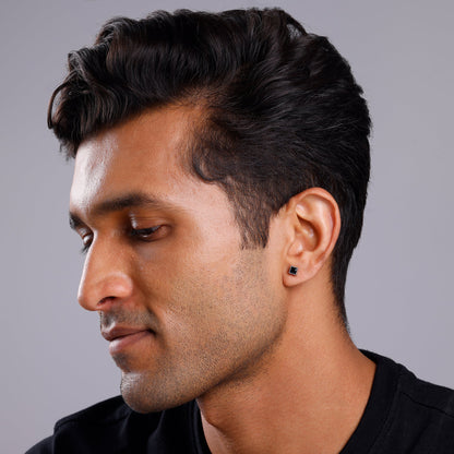 Silver Square Onyx Stud For Him
