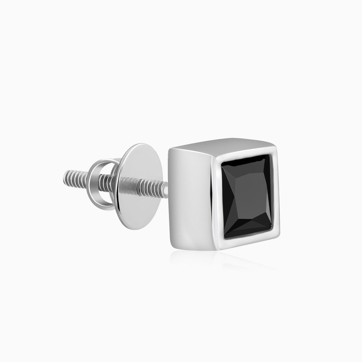 Silver Square Onyx Stud For Him