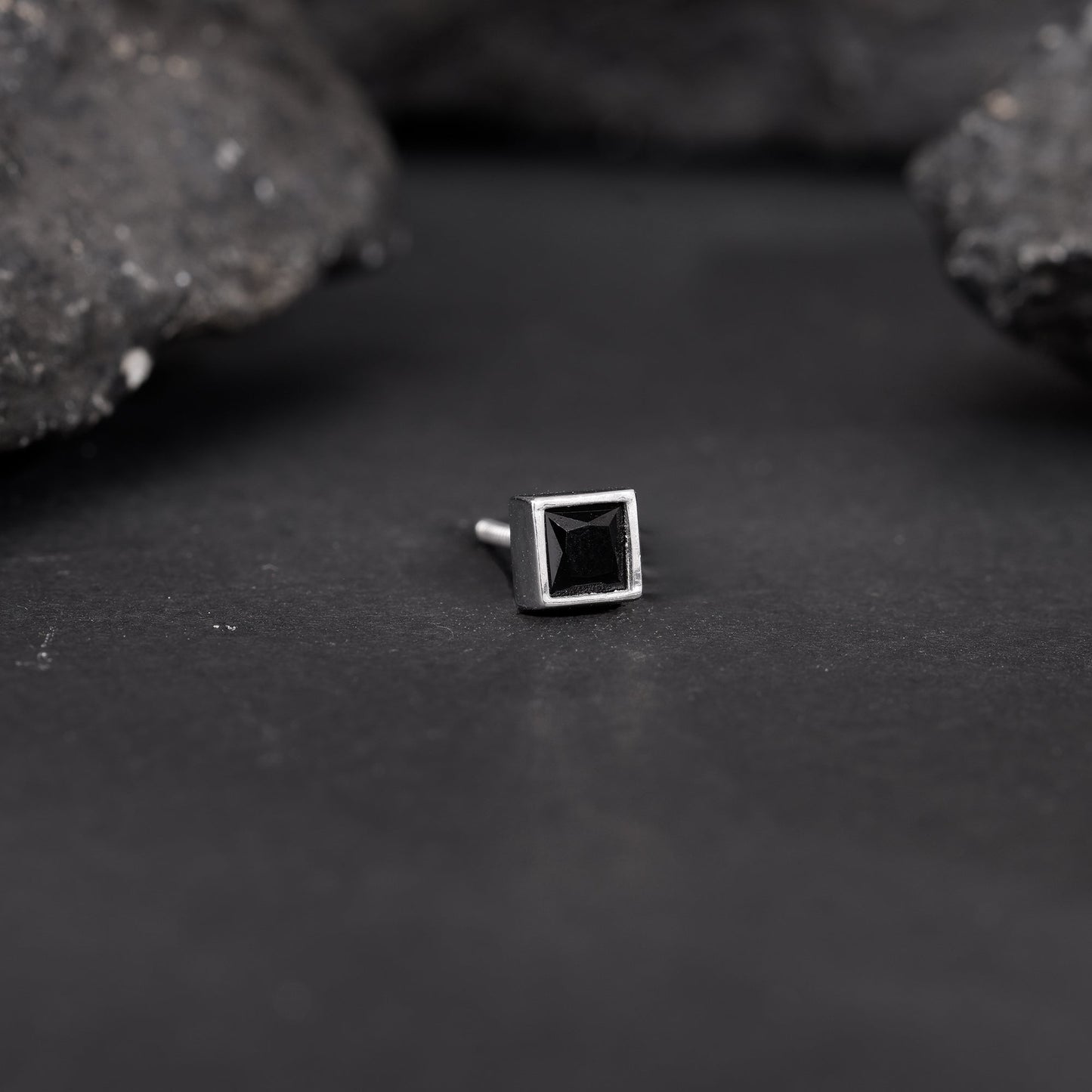 Silver Square Onyx Stud For Him