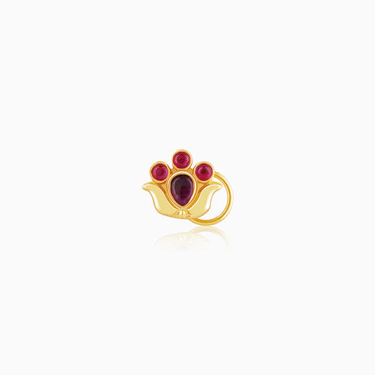 Golden Pink Stone Lotus Nose Pin