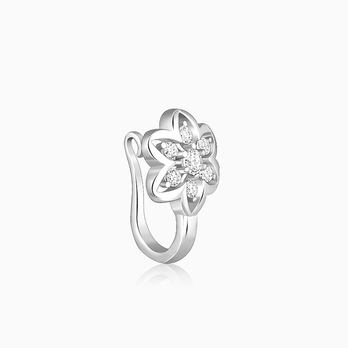 Silver Floral Pleasure Nose Pin (Clip On)