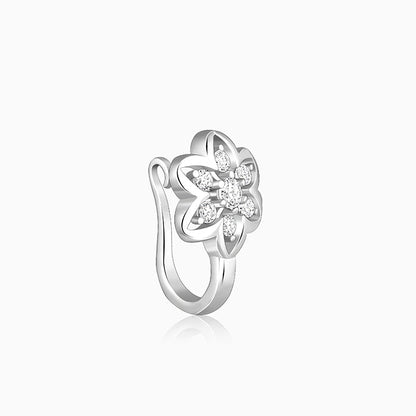 Silver Floral Pleasure Nose Pin (Clip On)