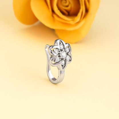 Silver Floral Pleasure Nose Pin (Clip On)