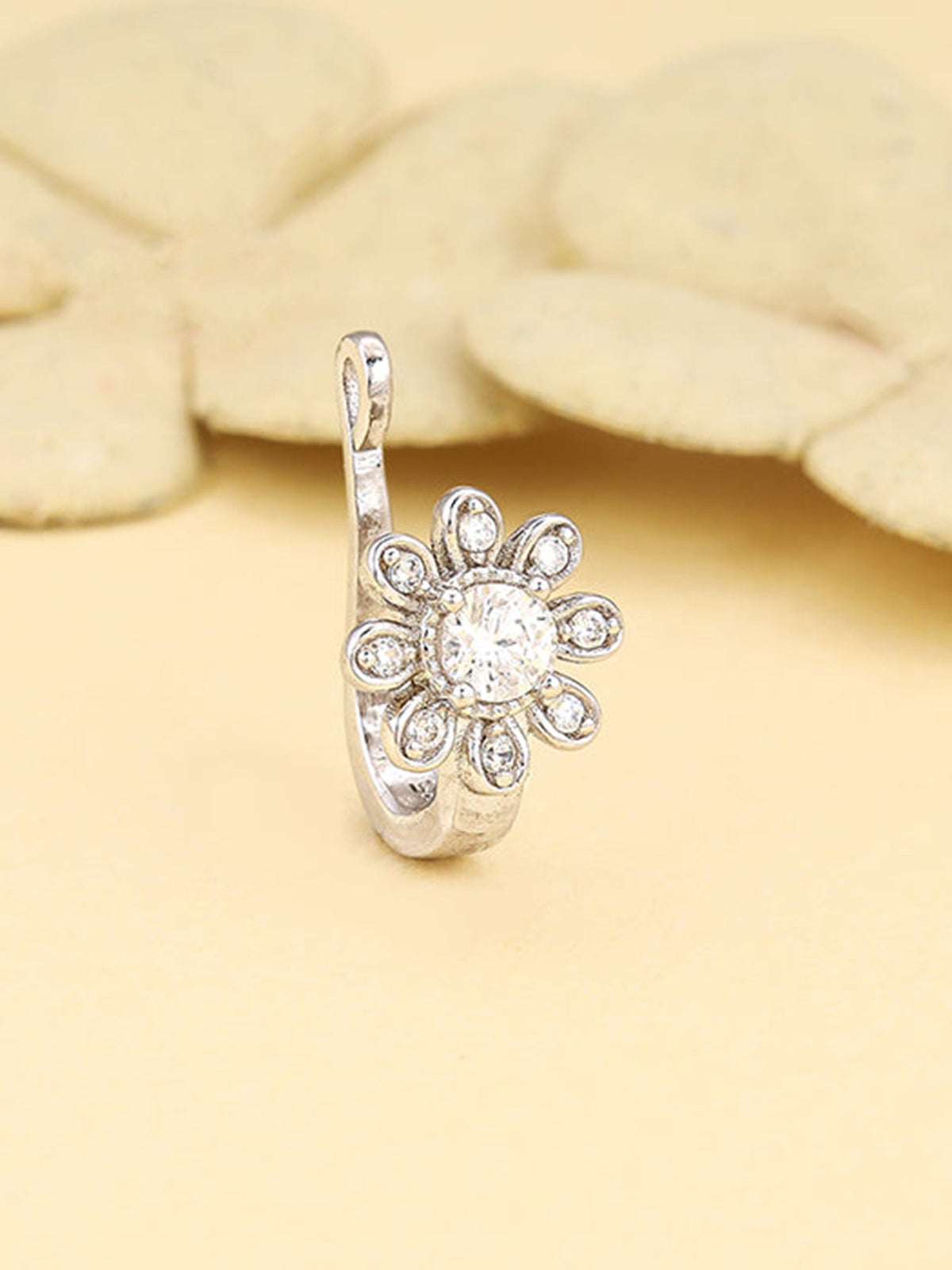 Silver Floral Fantasy Nose Pin (Clip On)
