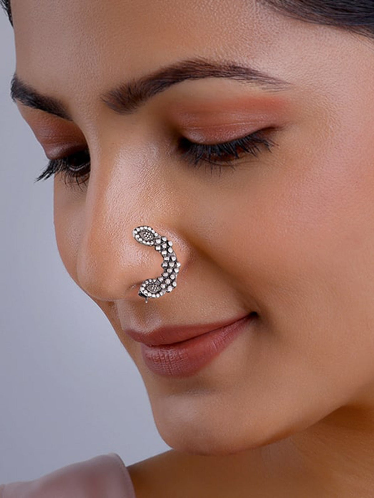 Oxidised Silver Beaded Nose Ring